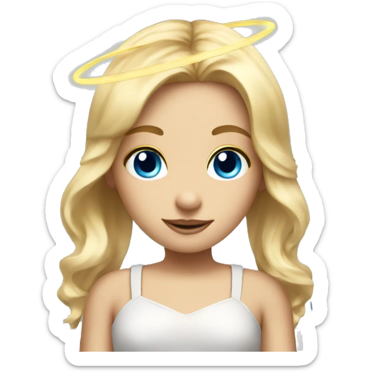 blonde hair blue eyed girl with an angel halo above head  sticker