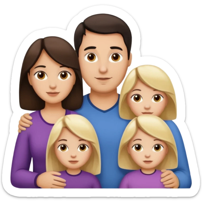 Familia de 4 personas : Hombre gordito pelo oscuro, Mujer pelo cafe, hija 1 pelo mono , hija 2 pelo oscuro. sticker