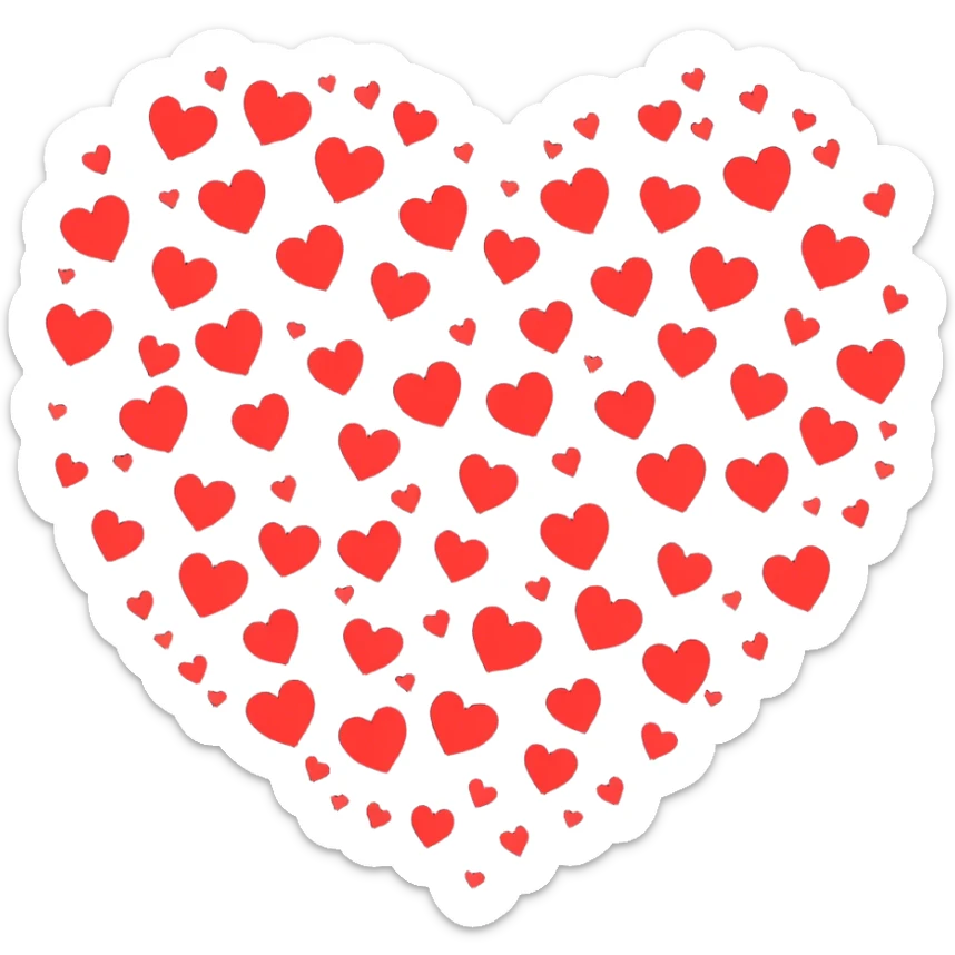 Lot of red and light red small hearts in one big heart sticker