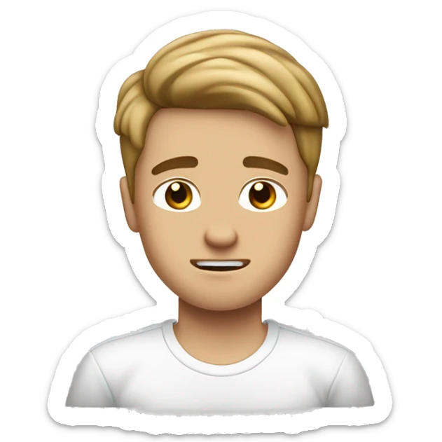 White boy with a brown curtains haircut in a white Nike shirt, he feels embarrassed as he has no travel plan in mind sticker