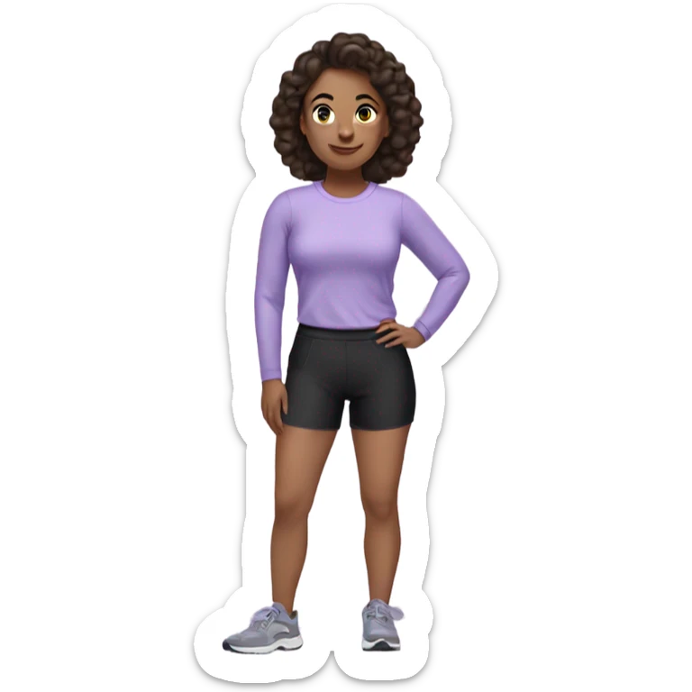 Brunette lady in lilac long sleeve shirt and black gym shorts sticker