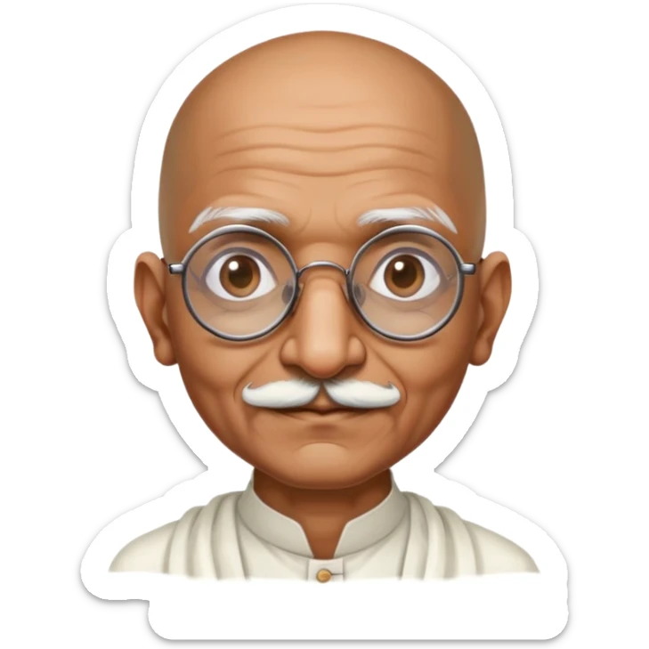 Mahatma Gandhi, Indian freedom fighter with round glasses and bald head sticker