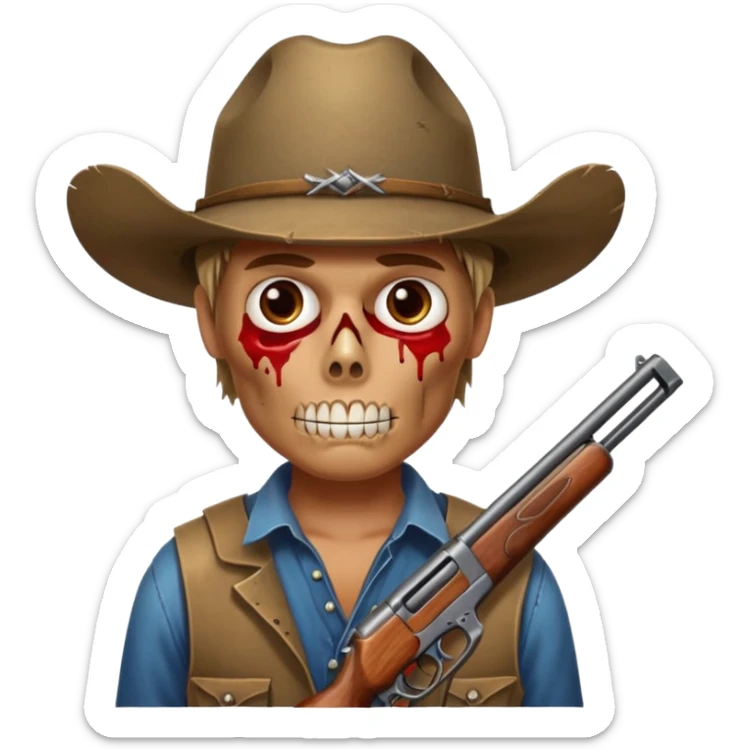 Country hick with a shotgun. From the chest to. In the style of your bleeding skull art sticker
