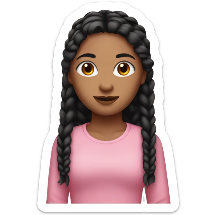 A girl with black hair and braids brown eyes pink shirt black leggings  sticker