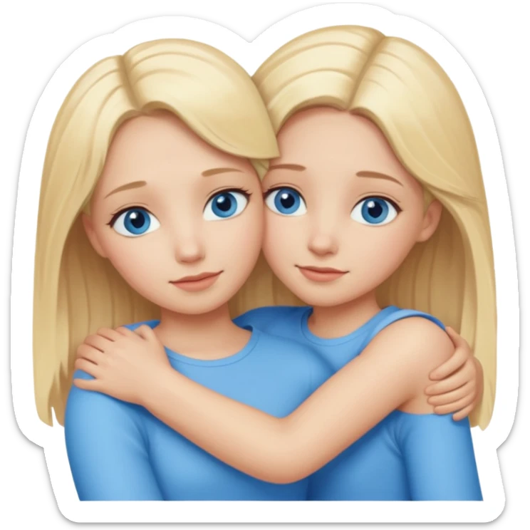 cinematic realistic two sisters with blonde hair and blue eyes hugging, close-up sticker