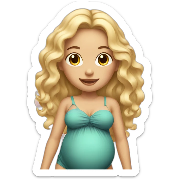 adorable pregnant blond full body women with beach-wave-hair sticker