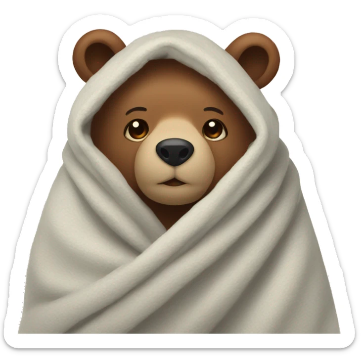 bear cozy in blanket sticker