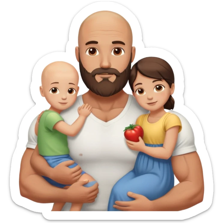 Muscular Bald man with a beard embracing his young beautiful brunette wife and their 3 sons sticker