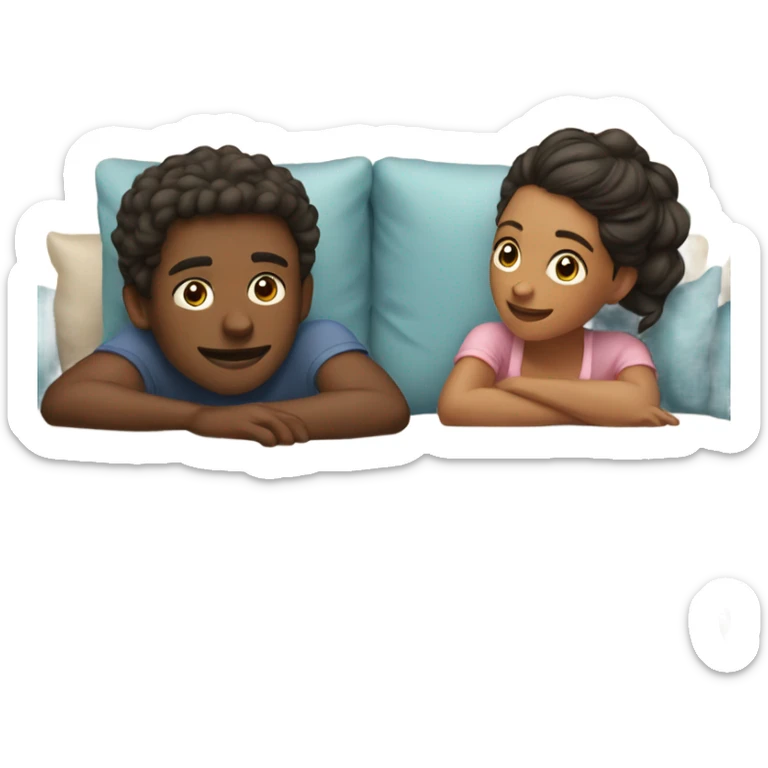 A boy and a girl in their 20s laying on a couch near each other  sticker