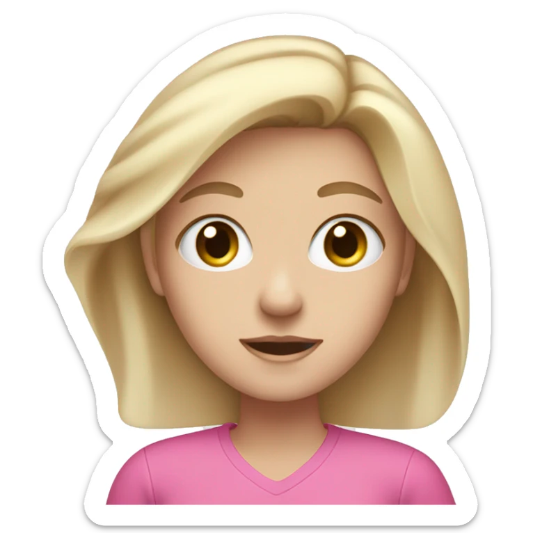 a blue eyed white dark blond hair girl wearing a pink shirt holding an iphone  sticker