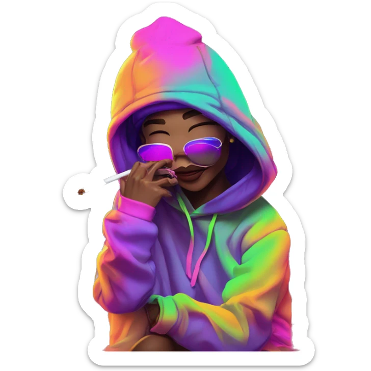 Multicoloured neon person smoking wearing hoodie dancing hip hop bucket hat tropical Skater fashion aesthetic baggy clothes graphic t shirt 420 sticker