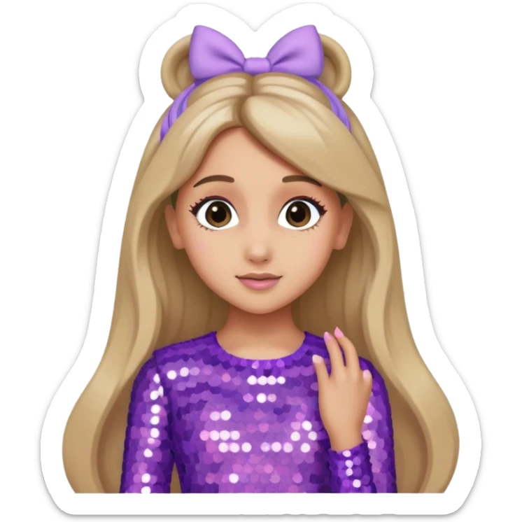 Ariana Grande with long dark blonde hair, lavender pink sequin outfit sticker