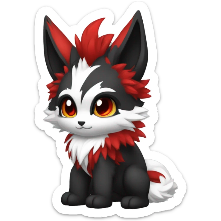 Anthro-Edgy-Cool-Dark-Black-White-Red-Contrast-Colors-Fantasy-Fur-Sona-Chibi-Shiny-Fakémon-Hybrid full body sticker