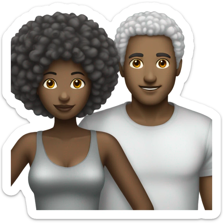 Black girl with Afro and white guy with gray hair no mustache couple  sticker