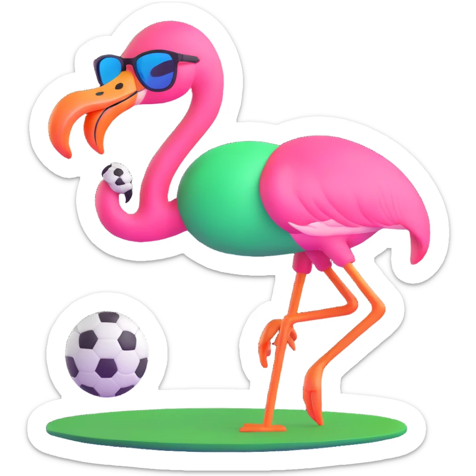 flamingo soccer player with sunglasses and a black and green jersey sticker