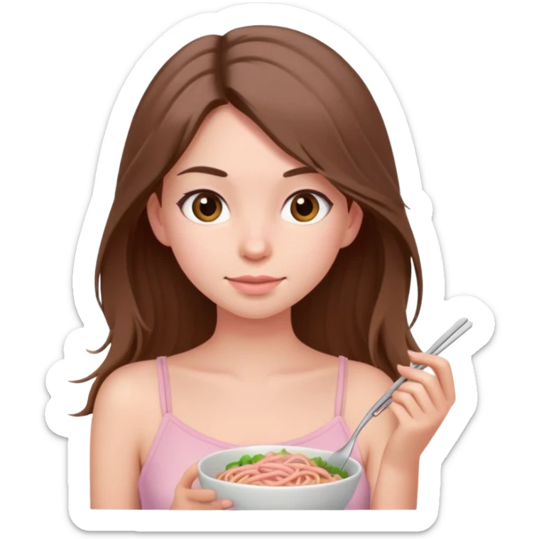 a long brown hair, northeastern girl wearing a soft pink spaghetti top sticker