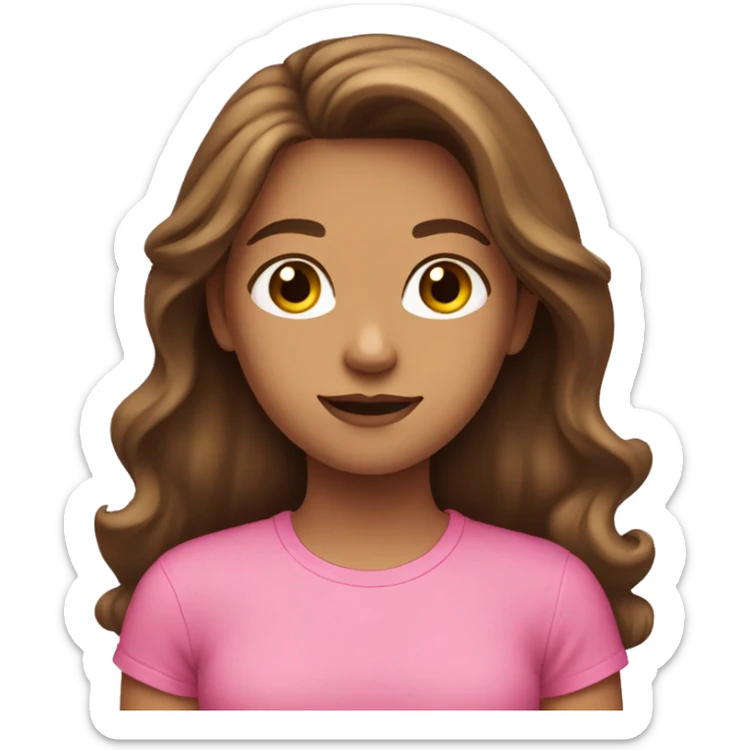 a girl with long brown hair and a pink t-shirt sticker