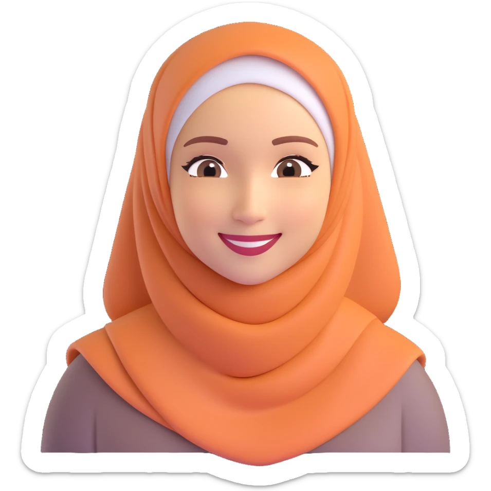 memoji style emoji of a smiling woman in a hijab, light skin tone sticker