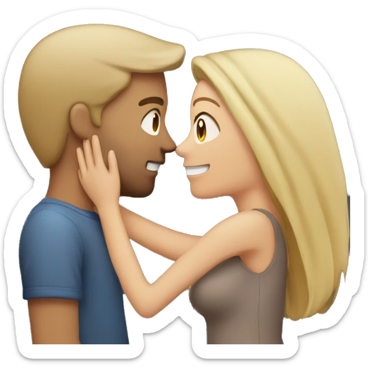 Couple kissing woman with long brown hair man with short blonde hair sticker