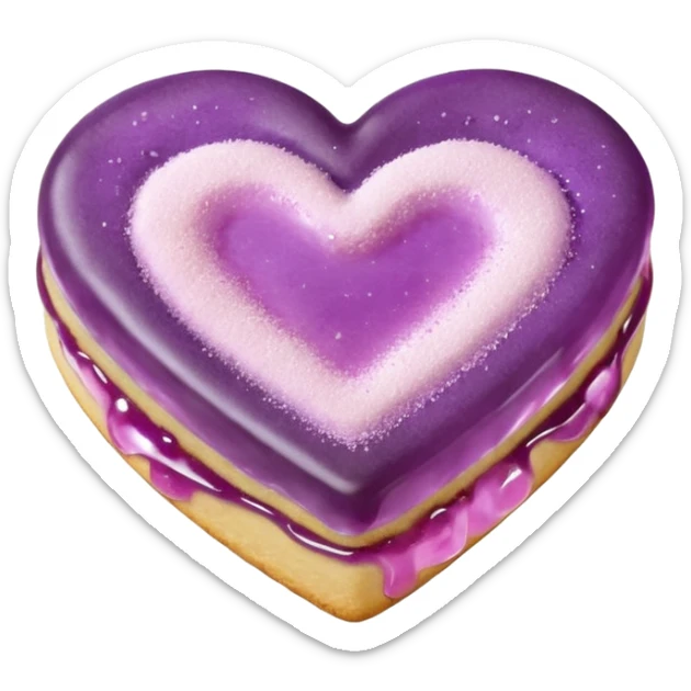 Realistic shortbread cookie in the shape of a heart with mauve jelly middle filling and sprinkled powder sugar on top. sticker