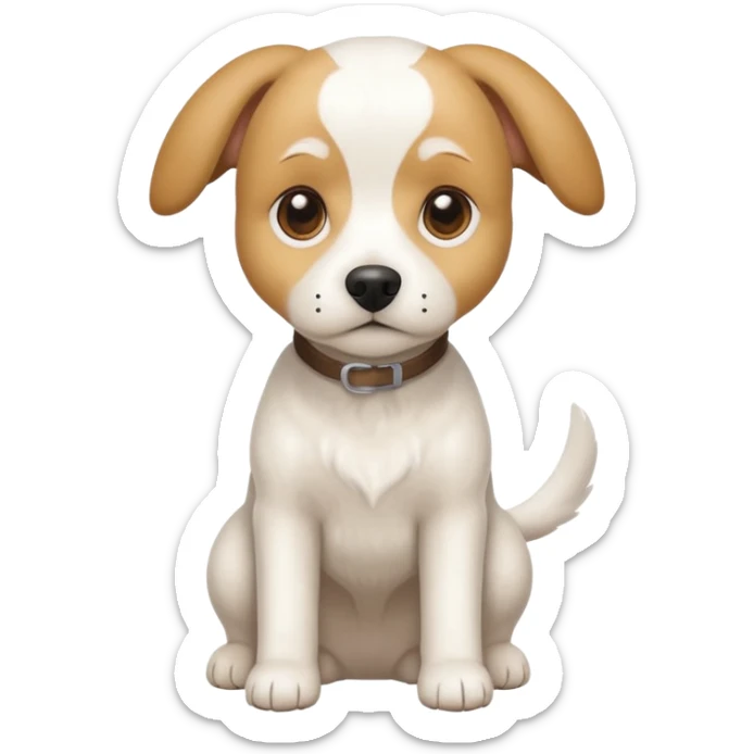 a full body white beagle x maltese x chi dog the size of a kelpie with light brown ears and a light brown patch on one eye sticker