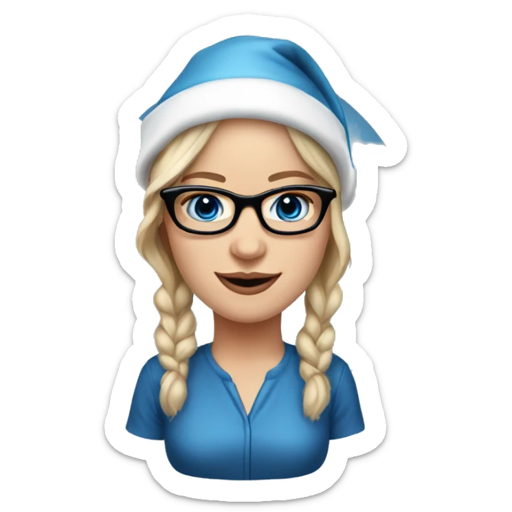 Realistic Jennifer Lawrence wearing black glasses and blue eyes. Wearing a red santa hat  sticker