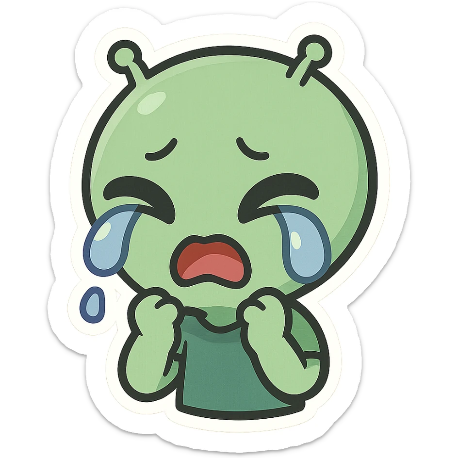 chibi style alien emote, simple icon, cute and expressive sticker