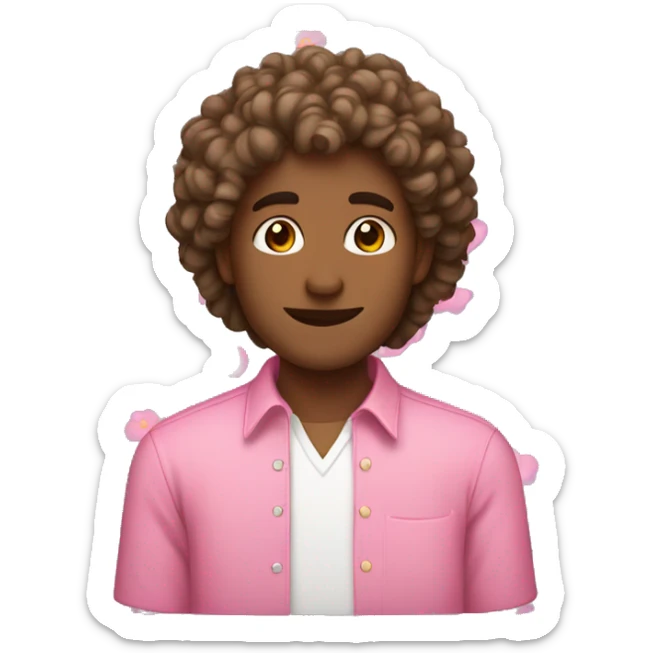 boyfriend with curly hair and wearing pink shirt and has pink flowers  sticker