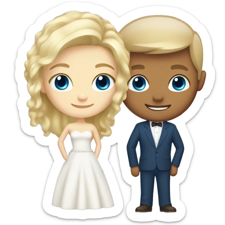 Blonde bright with blue eyes and groom with brown hair and brown eyes white skin sticker