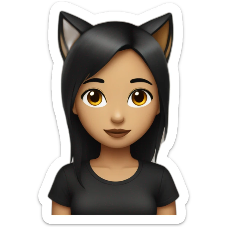 Sweetfox girl with black hair and black t-shirt sticker