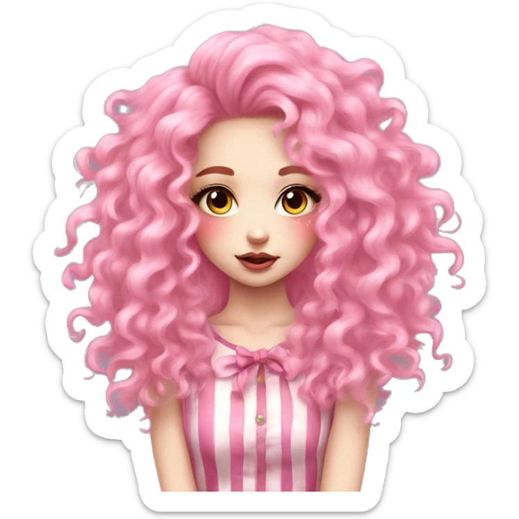 long pink curly hair cute harajuku style feminine person circus makeup sticker