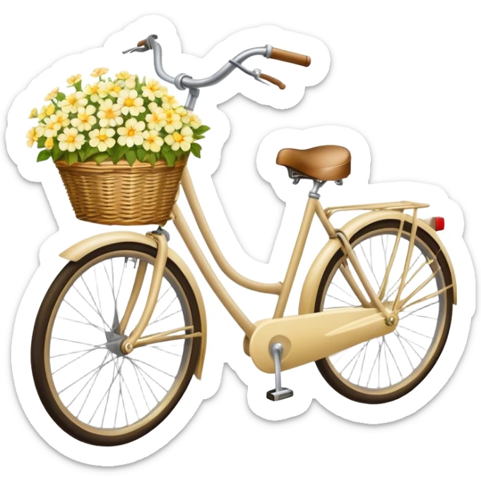 Vintage beige bike with a basket and flowers  yellow and white  sticker