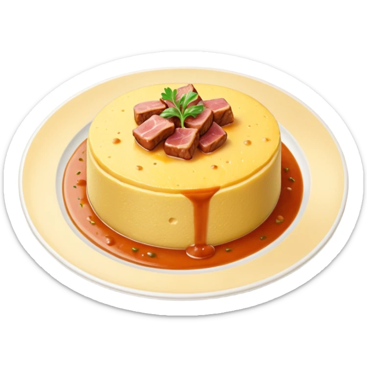 Creami l’emoji di una polenta su un piatto con il sugo e la carne sopra sticker