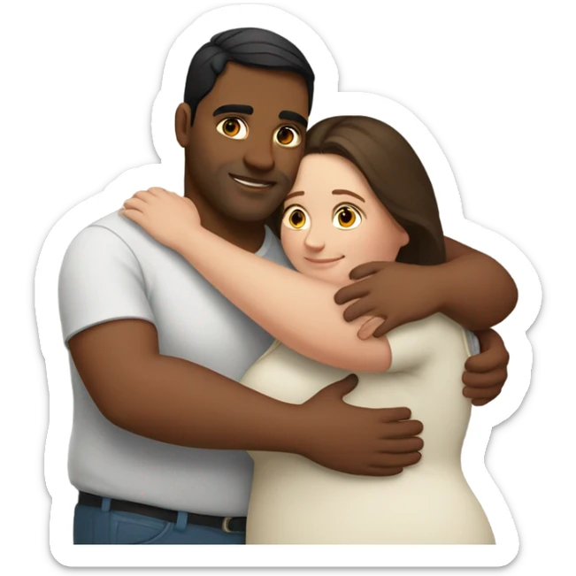 white overweight brunette woman hugging Indian man  sticker