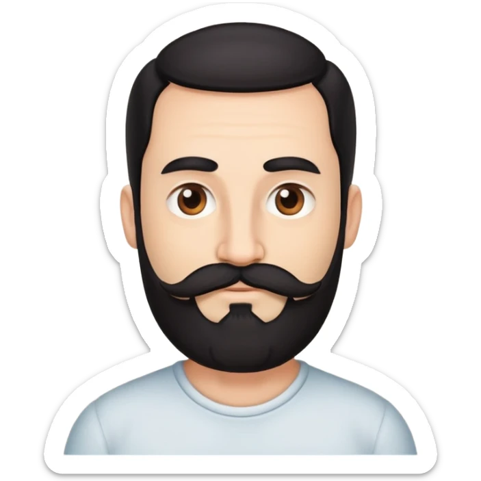 40 year old balding man with black hair, brown eyes, and a long beard with a mustache sticker