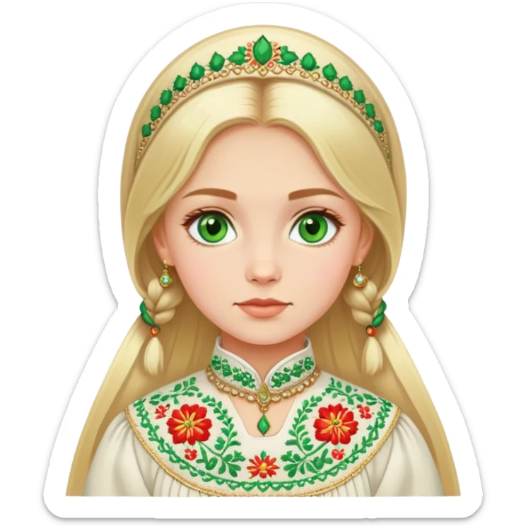 Blond Russian girl with green eyes wearing Russian traditional dress sticker