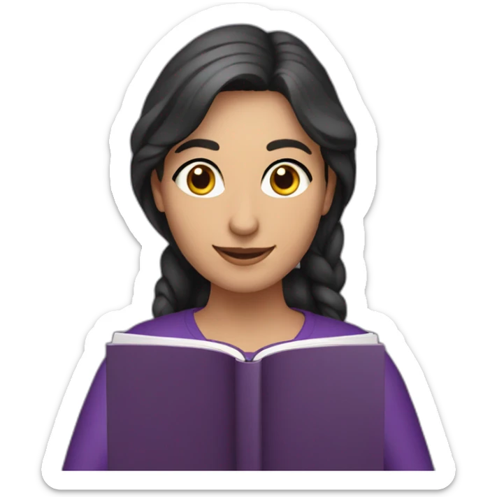 Armenian women with the purple clothes reading book and looking at camera and smiling  sticker