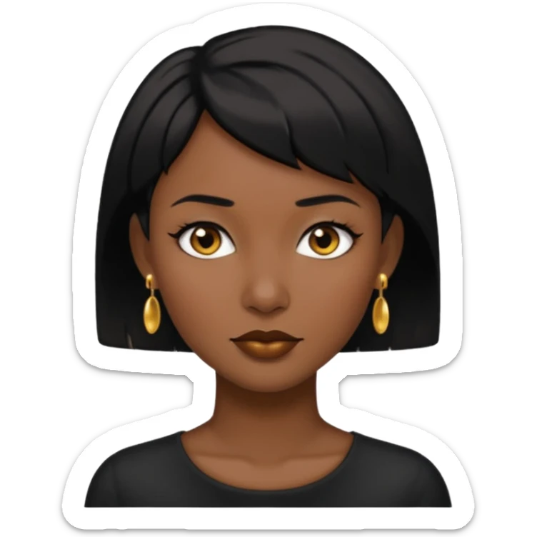 woman with black short hair and gold earring and black skin sticker