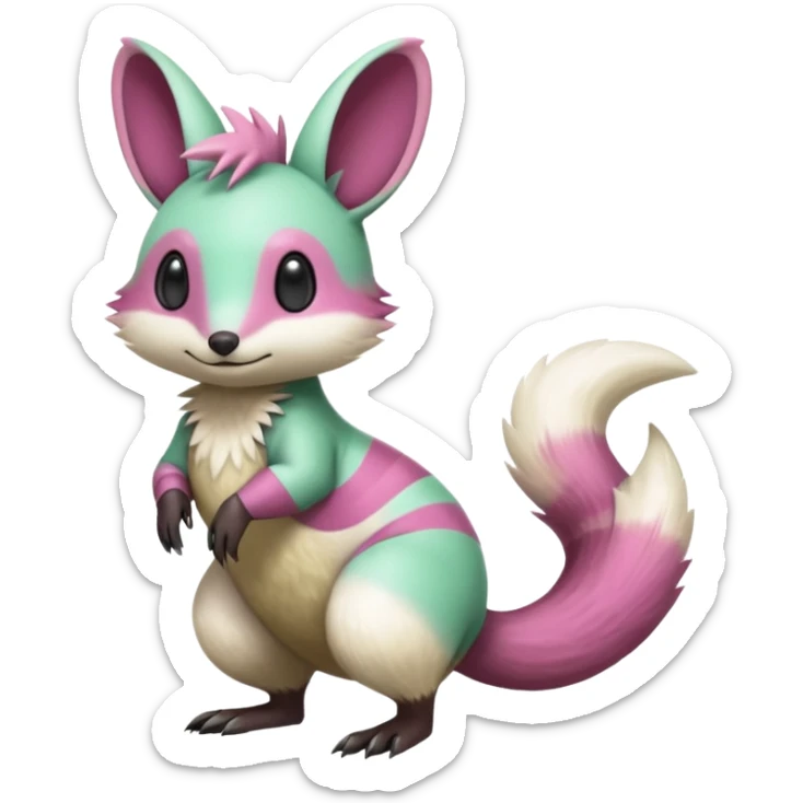 Green-Magenta-gradients Minccino-Emolga-Numbat-Sergal-fusion-hybrid-animal-creature, full body sticker