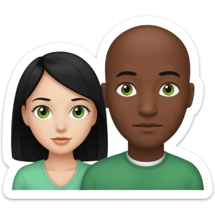Black bald guy with brown eyes & a white girl balcky hair with green eyes  sticker