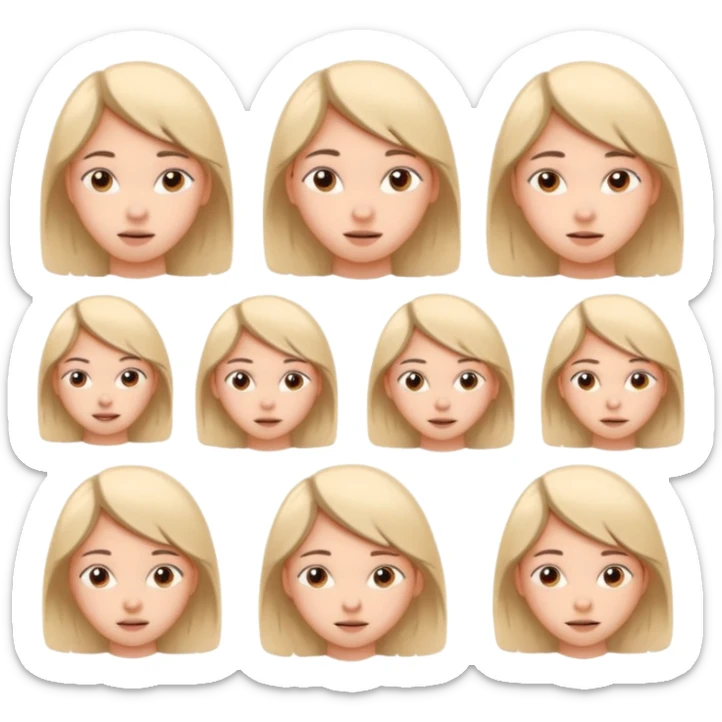 Pencil sketch sheet of a teenage girl's head, 10 different facial expressions, minimal line art, hand-drawn style, isolated on white background, sketchy aesthetic. sticker