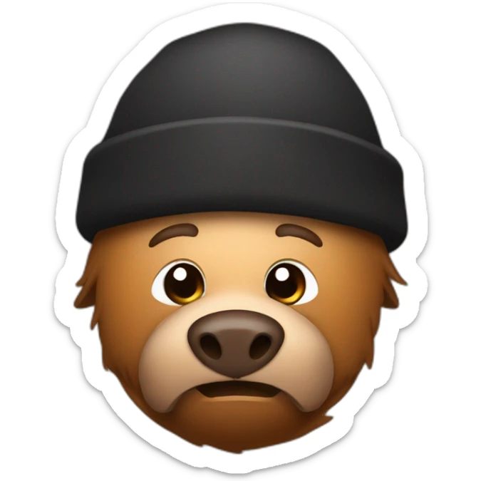 fullface brown boar tired of life with stubble with a winter hat black color sticker