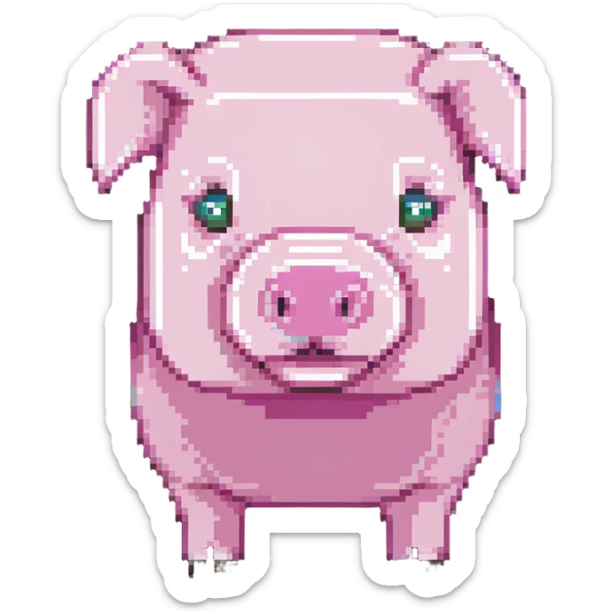 Minecraft pig, full body, pink blocky animal with square head and square body sticker