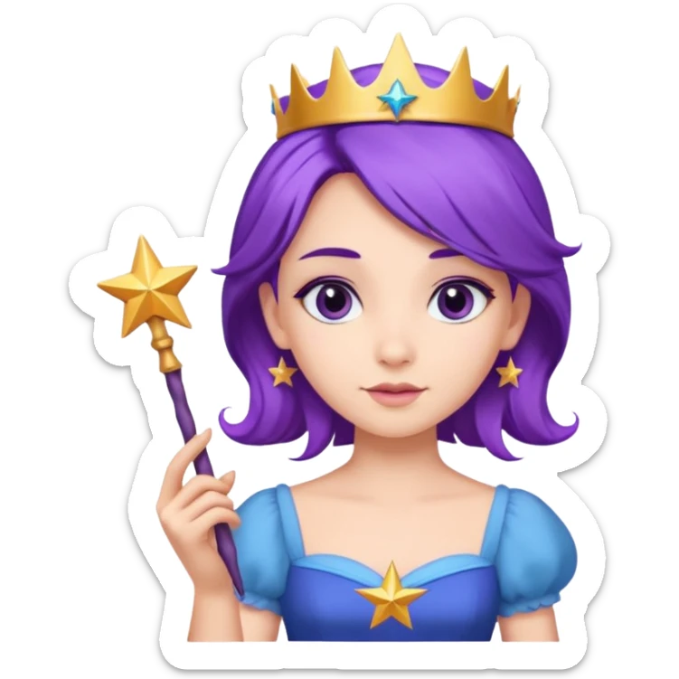 Princesses with Magic Wand in Purple Hair, blue dress sticker