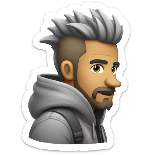 hombre con pelo mohawk muy corto con hoodie gris y barba de dos dias sticker
