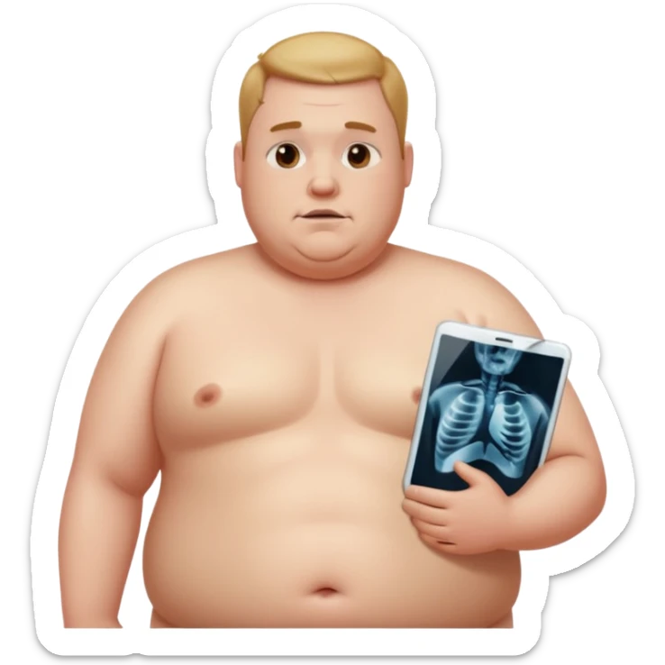 fat shirtless man with x ray of person inside of him sticker