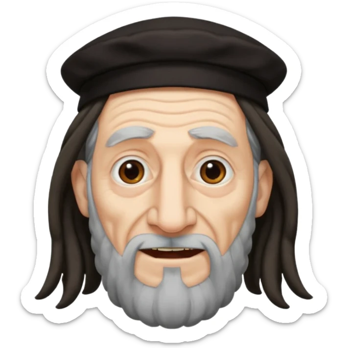 Jewish elderly man emoji with long dread hair on the sides and jewish hat, long big nose and crooked teeth sticker