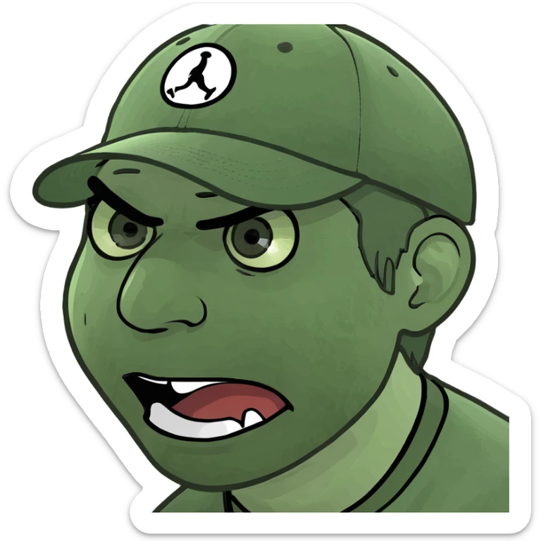 chaotic brainrot style emoji of a sleepy person being startled awake by loud 'tung tung tung sahur' text, swirling lines silly effects sticker