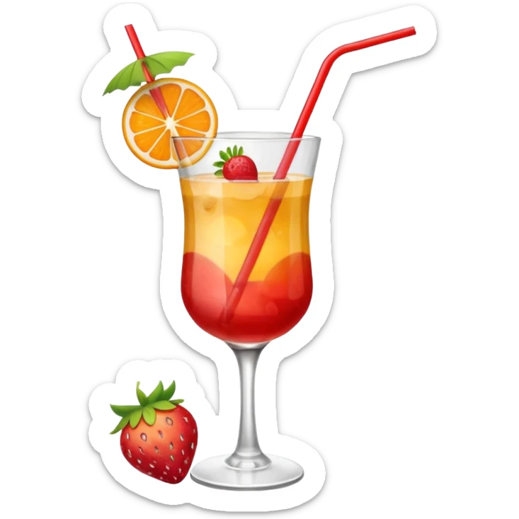 A sex on the beach cocktail in a glas, with a straw and a strawberry on top as a accessoire - should have the style of an emoji sticker