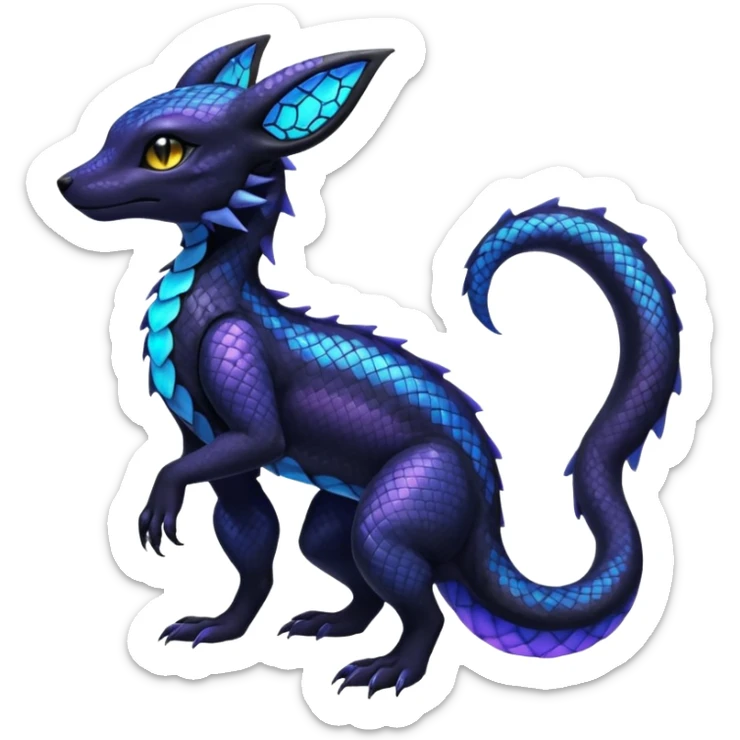Shiny beautiful gorgeous ethereal Scaley Exotic Salandit-Umbreon-Fakémon-hybrid-creature (full body) sticker